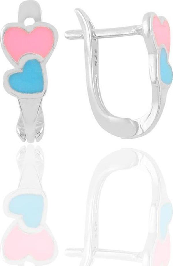 Gümüş mavi ve pembe mineli birleşen kalpler küpe  - Image 1