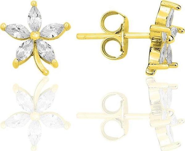 Gümüş altın yaldızlı mekik kesim zirkon taşlı lotus küpe   - Image 1