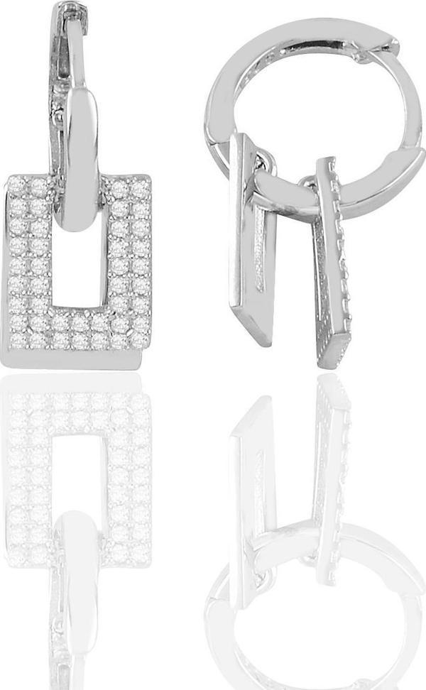 Gümüş rodyumlu zirkon taşlı dikdörtgen sallantılı  halka küpe  - Image 1