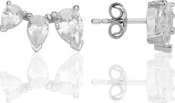 Gümüş rodyumlu zirkon taşlı drop kesim tria damla küpe  - Image 1