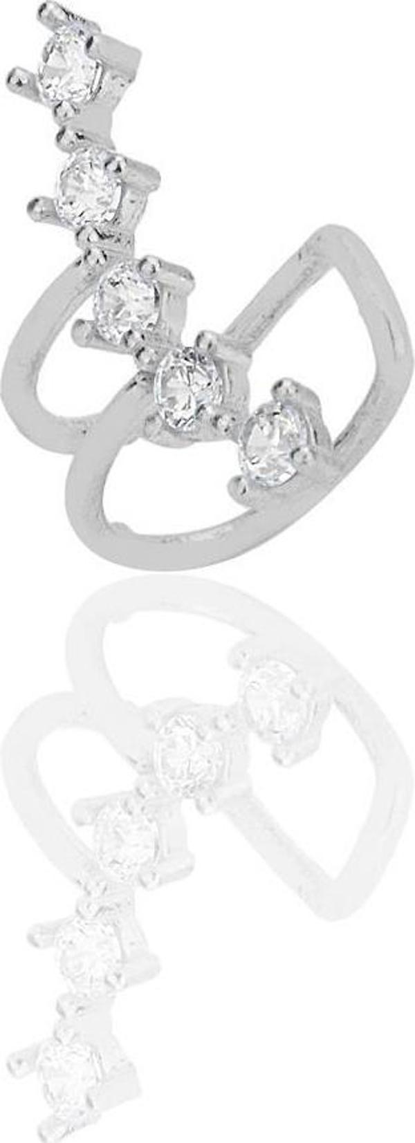 Gümüş rodyumlu zirkon taşlı ışıltı sıkıştırmalı kıkırdak küpe  - Image 1