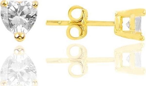 Gümüş altın yaldızlı pırlanta montürlü zirkon taşlı 5 mm kalp küpe  - Image 1