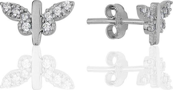 Gümüş rodyumlu zirkon taşlı kelebek küpe  - Image 1