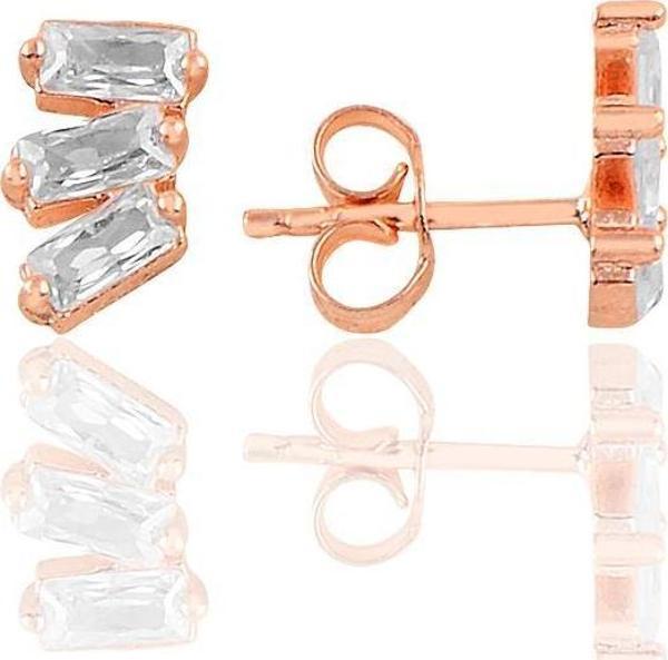 Gümüş rose üç baget taşlı  küpe  - Image 1