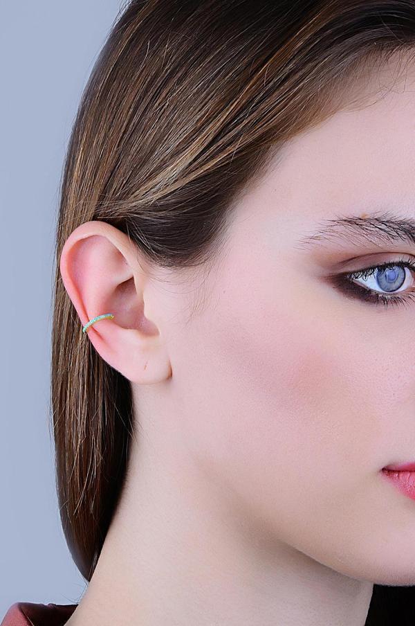 Gümüş altın yaldızlı turkuaz taşlı sıkıştırmalı kıkırdak küpe ear cuff  - Image 1