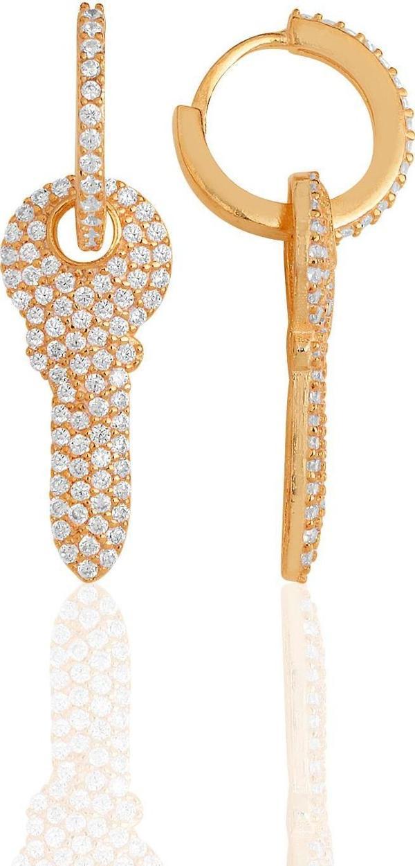 Gümüş rose zirkon taşlı anahtar küpe  - Image 1