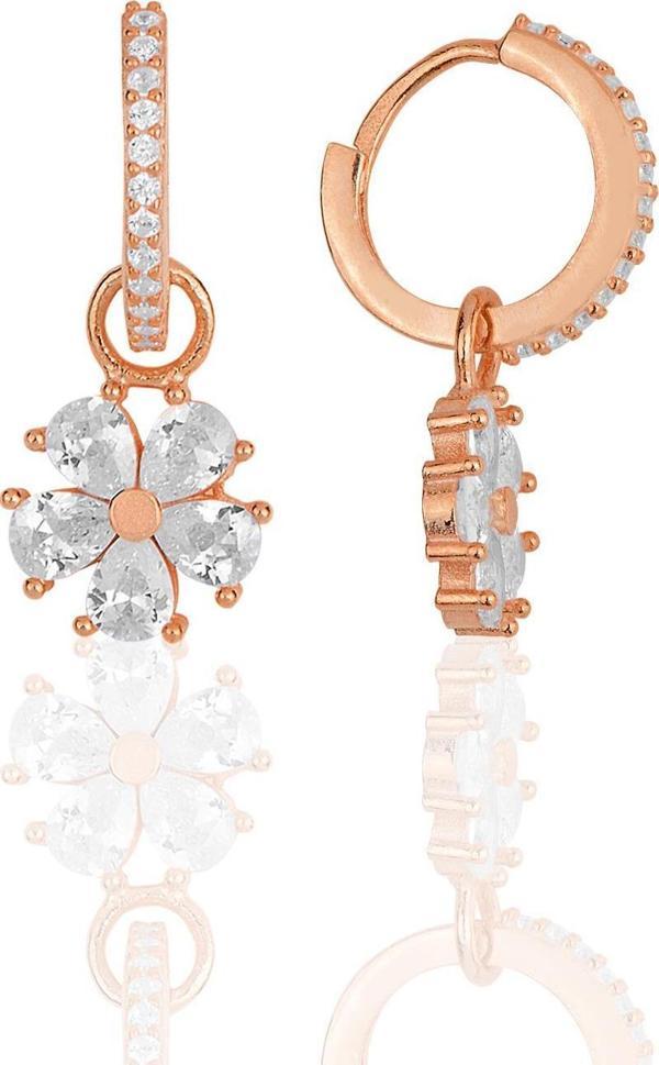 Gümüş rose zirkon taşlı çiçek küpe  - Image 1