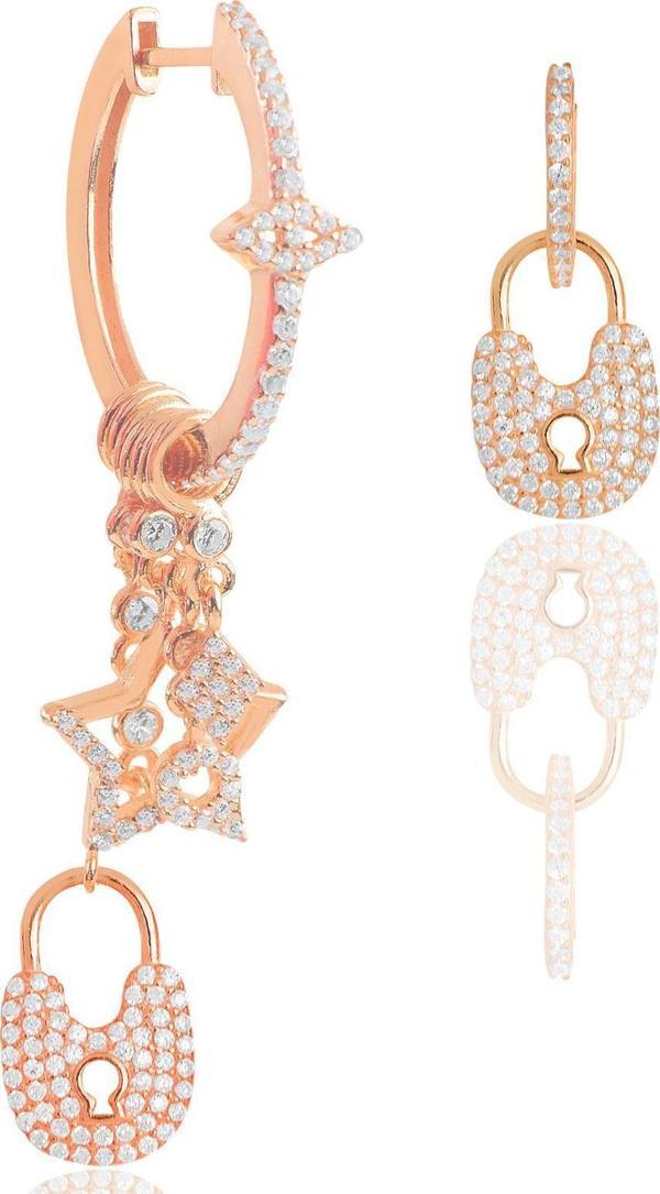 Gümüş rose zirkon taşlı kilit şans küpe  - Image 1