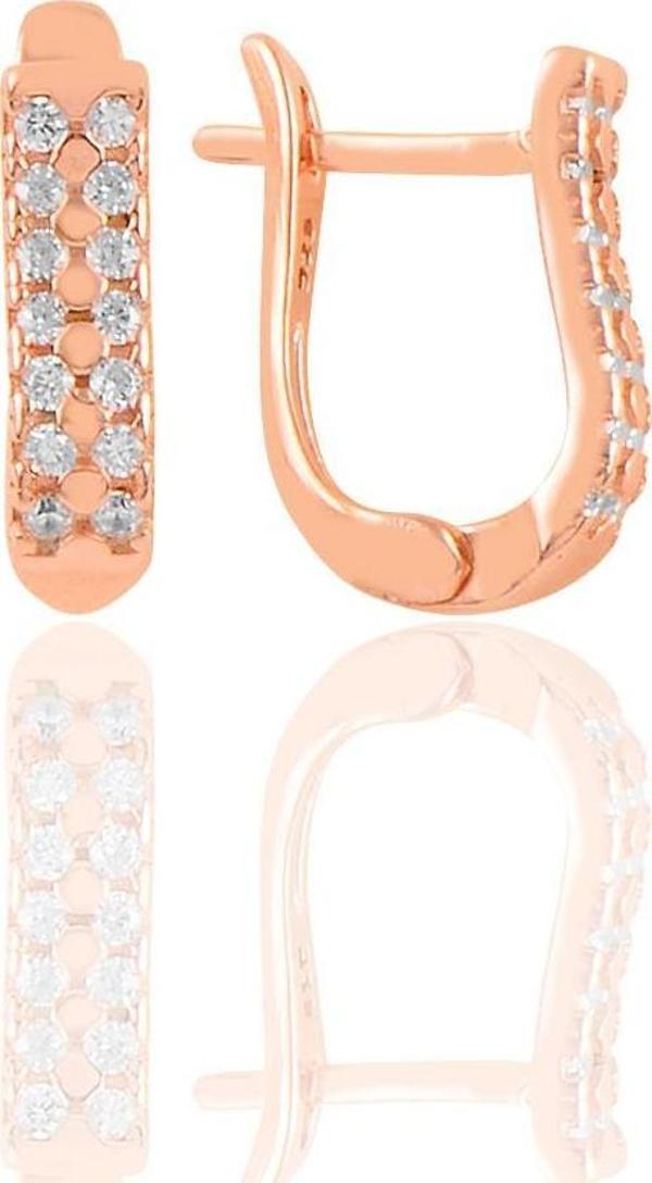 Gümüş rose zirkon taşlı  çift sıra taşlı  j küpe  - Image 1