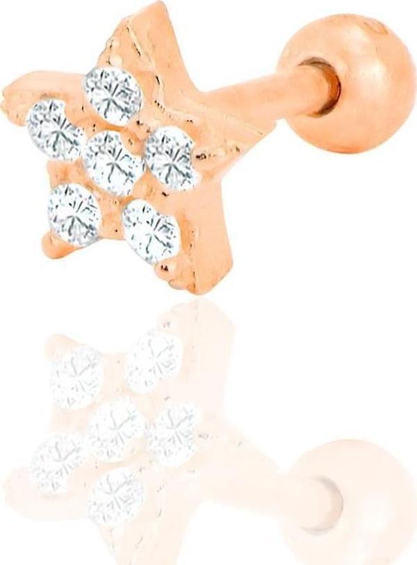 Gümüş rose zirkon taşlı yıldız Tragus helix Piercing küpe  - Image 1