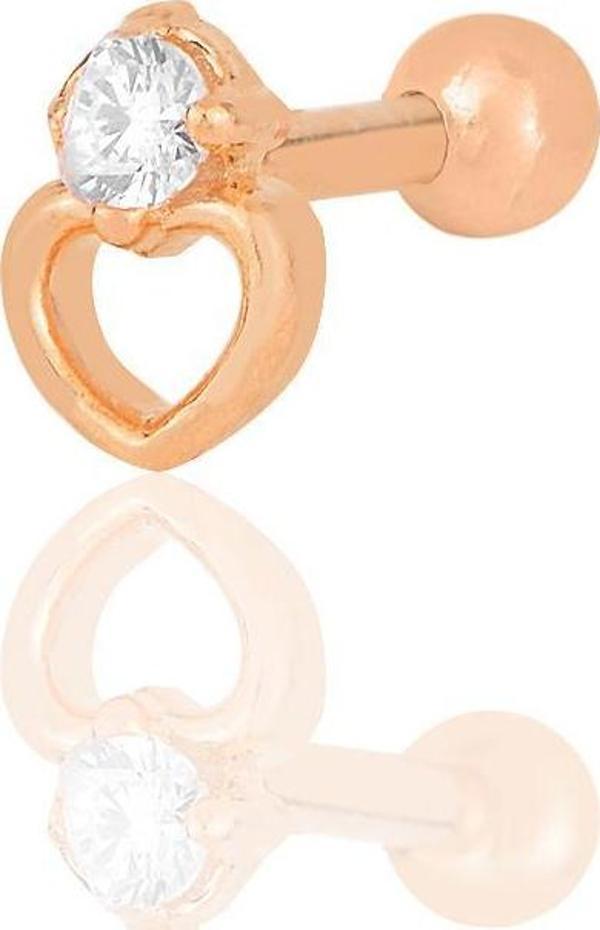 Gümüş rose zirkon tek taşlı kalp modeli Tragus helix Piercing küpe  - Image 1