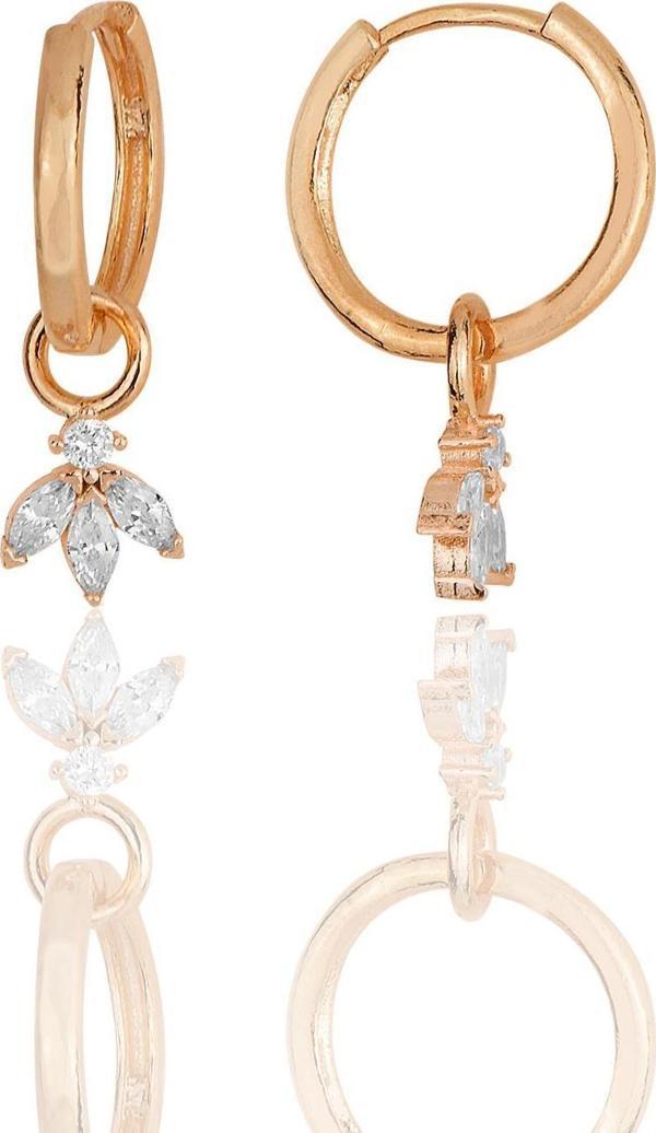 Gümüş rose zirkon üç taşlı lotus çiçeği küpe  - Image 1