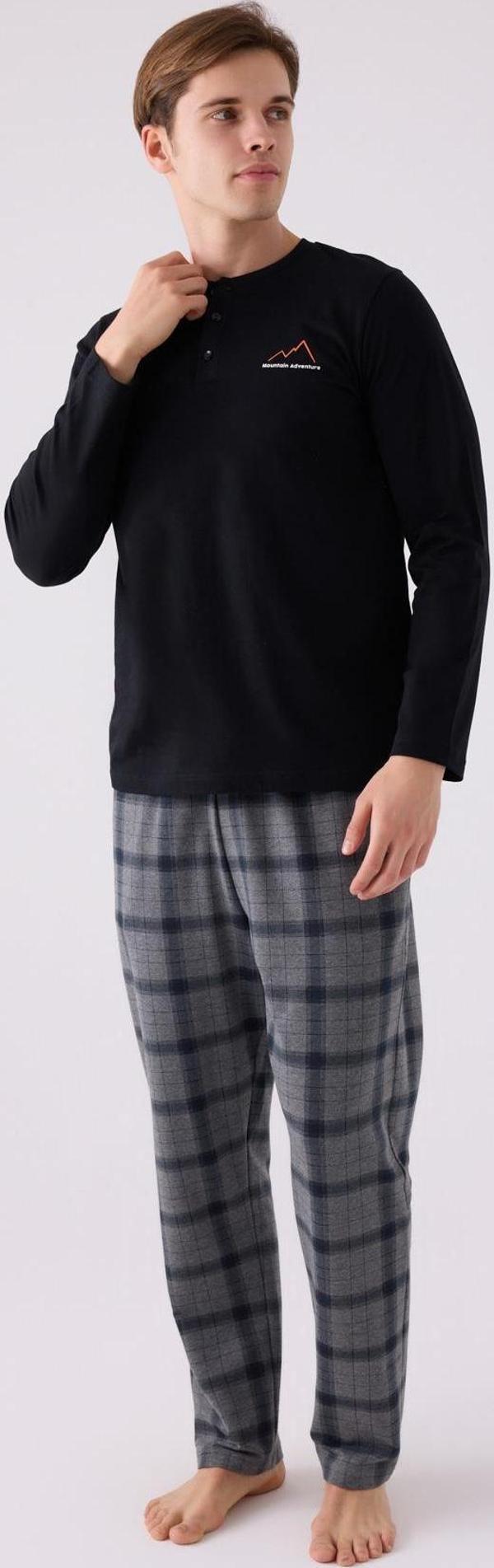 Arnetta 3152 Büyük Beden Erkek Uzun Kol Düğmeli Pijama Takım - Image 1