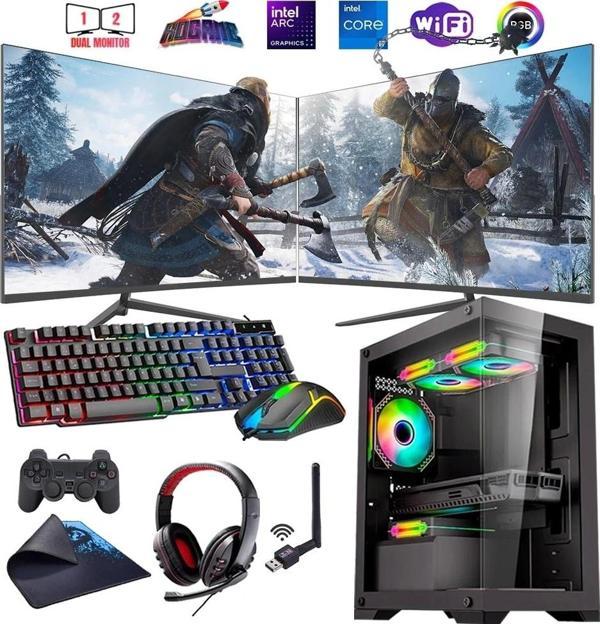 i7 14700F 16GB DDR4 480SSD 12GB ARC B580 Çift 24" Mon. Oyun Bilgisayarı (Gaming SET) - Image 1