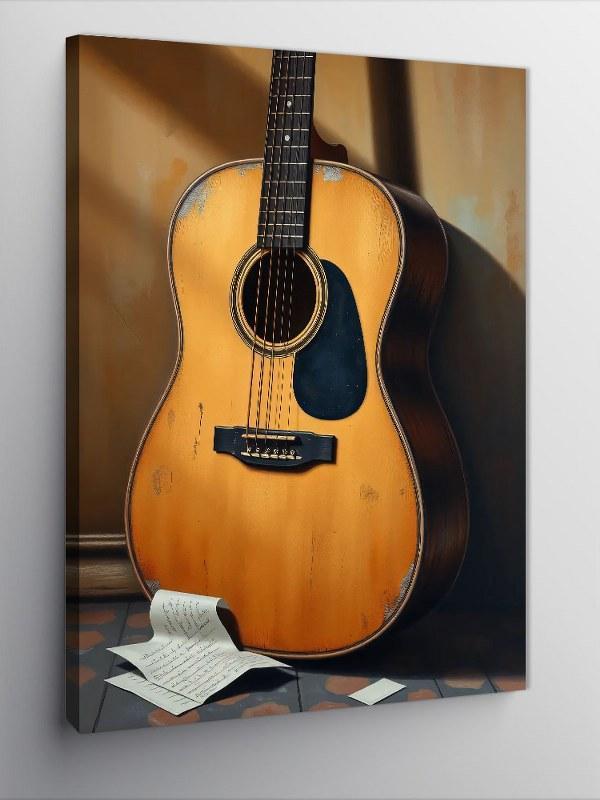 Kanvas Tablo Ahşap Akustik Gitar - Image 1