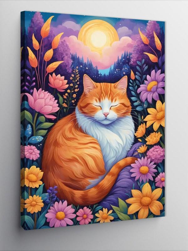 Kanvas Tablo Çiçek Bahçesindeki Kedi - Image 1