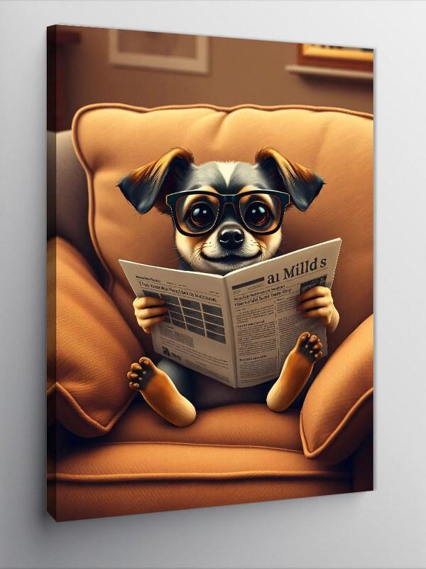 Kanvas Tablo Gazete Okuyan Köpek - Image 1