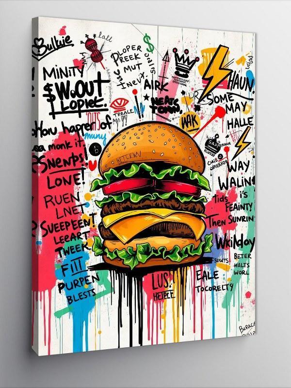 Kanvas Tablo Grafiti Ve Hamburger - Image 1
