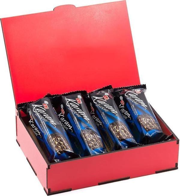 Sevdiklerinize Özel Kırmızı Ahşap Hediye Kutusunda 4 Adet Eti Karam Gurme Bitter Çikolatalı - Image 1