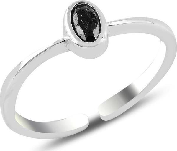 Gümüş rodyumlu siyah taşlı ayarlamalı yüzük  - Image 1