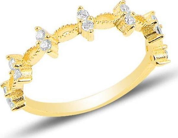 Gümüş altın yaldızlı zirkon taşlı crown yüzük  - Image 1