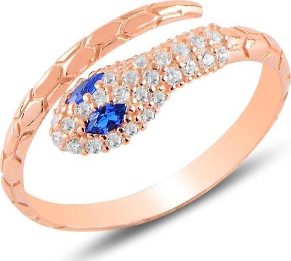 Gümüş rose safir ve zirkon taşlı ayarlanabilir yılan yüzük  - Image 1