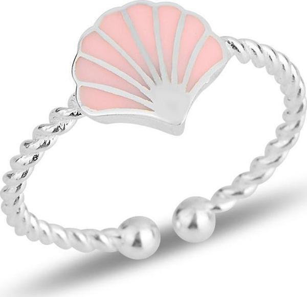 Gümüş pembe mineli midye ayarlamalı çocuk yüzüğü  - Image 1