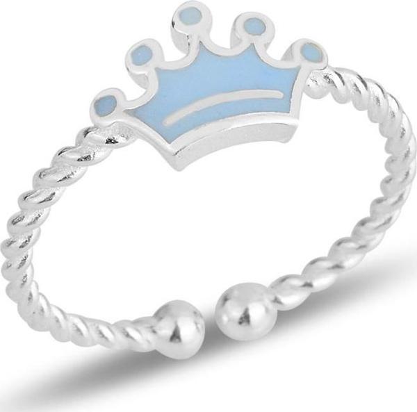 Gümüş mavi mineli taç ayarlamalı çocuk yüzüğü  - Image 1