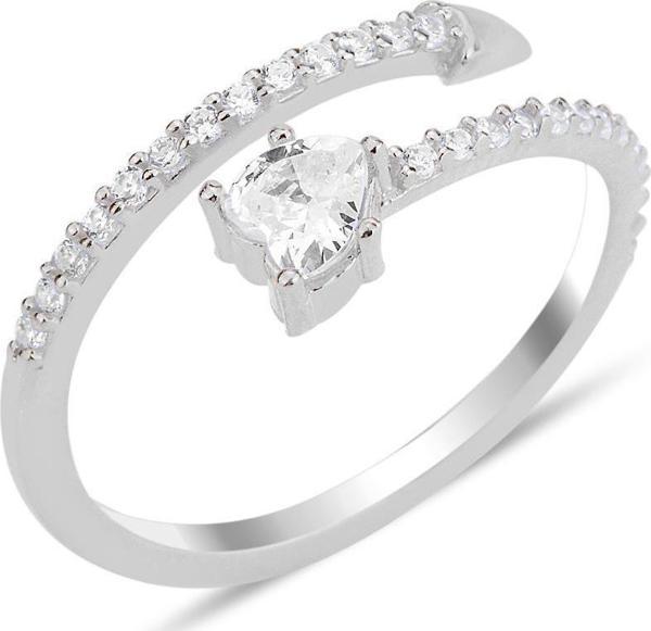 Gümüş rodyumlu zirkon taşlı üstten ayarlanabilir kalp yüzük  - Image 1