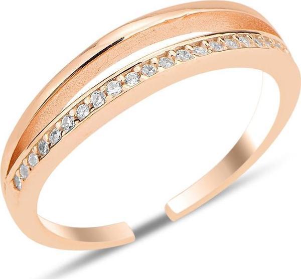 Gümüş rose zirkon taşlı alttan ayarlanabilir çift sıra görünümlü yüzük  - Image 1