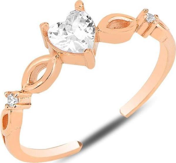 Gümüş rose zirkon taşlı tek taş kalp modeli ayarlamalı yüzük  - Image 1