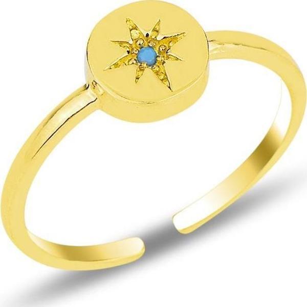 Gümüş altın yaldızlı turkuaz taşlı kutup yıldızı ayarlamalı yüzük  - Image 1