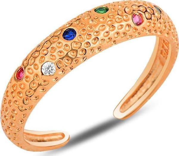 Gümüş rose renkli taşlı modern tasarımlı ayarlamalı yüzük  - Image 1