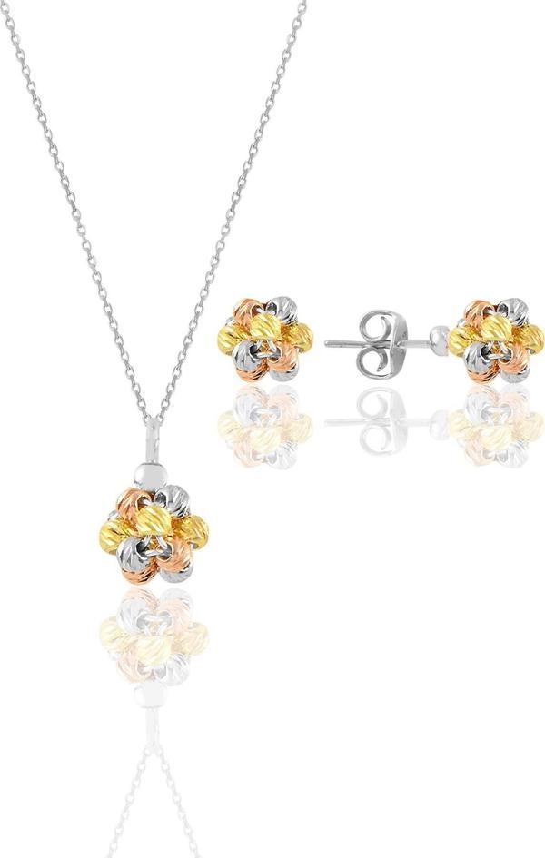 Gümüş altın yaldızlı, rodaj ve rose renkli dorissa dorica top kolye ve küpe seti  - Image 1
