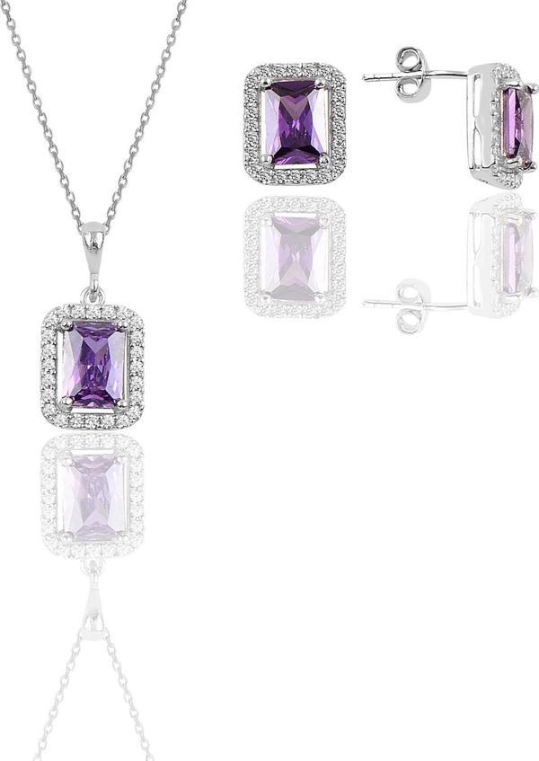Gümüş rodyumlu ametis taşlı baget kesim ikili set  - Image 1