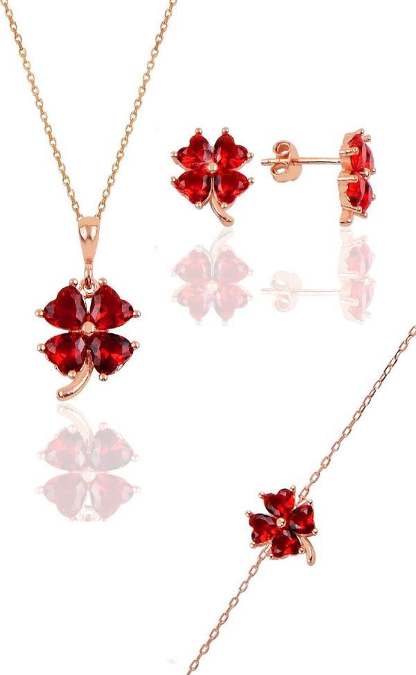 Gümüş rose lal  renkli yonca modeli üçlü set  - Image 1