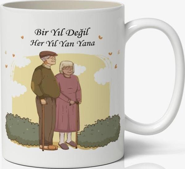 Bir Yıl Değil Her Yıl Yan Yana Sevgiliye Özel Sevgililer Günü Baskılı Kupa Bardak Kahve Kupa Bardak - Image 1