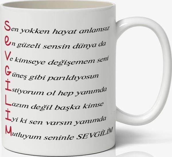 Sevgilim Akrostiş Şiirli Kupa Sevgililer Günü Baskılı Kupa Bardak Kahve Kupa Bardak - Image 1