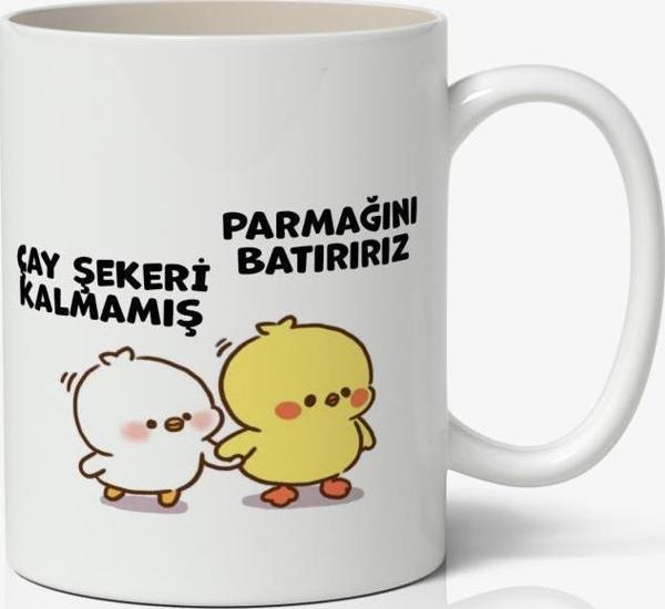 Çay Şekeri Kalmamış, Parmağını Batırırız Sevimli Civcivler Tasarımlı Kupa Bardak Baskılı Kahve Kupa Bardak - Image 1