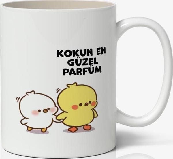 Kokun En Güzel Parfüm Sevimli Civcivler Tasarımlı Kupa Bardak Baskılı Kahve Kupa Bardak - Image 1