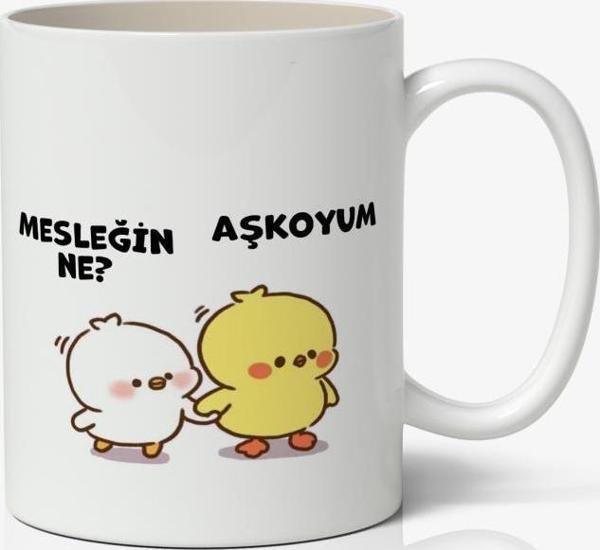 Mesleğin Ne, Aşkoyum Sevimli Civcivler Tasarımlı Kupa Bardak Baskılı Kahve Kupa Bardak - Image 1