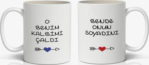 O benim Kalbimi Çaldı Bende Onun Soyadını Baskılı 2'li Kupa Bardak Kahve Kupa Bardak - Image 1