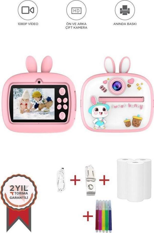 Torima TRM-CMR18 Pembe Dijital Video Fotoğraf Çocuk Kamerası Anlık Termal Resim Kağıt Baskılı Yazıcı - Image 1