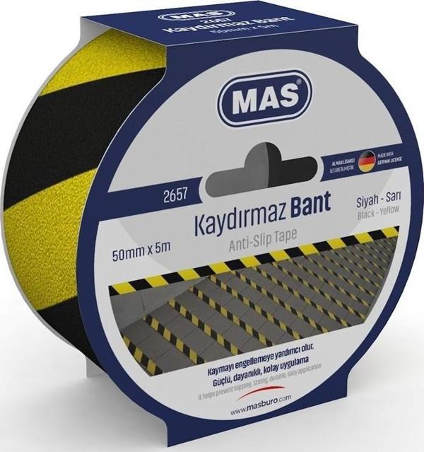 MAS 50 MM x 5 M SARI - SİYAH 2657 KAYDIRMAZ BANT - Image 1