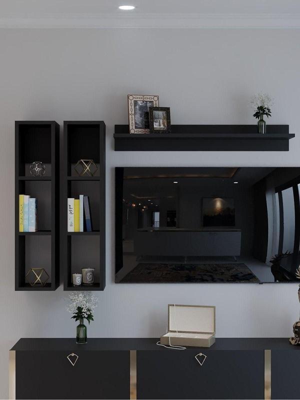 Myniture Home & Living Festival Duvar Rafı R2-4 Antrasit Koyu Gri- Tv Ünitesi Rafı - Duvar Rafı - Image 1