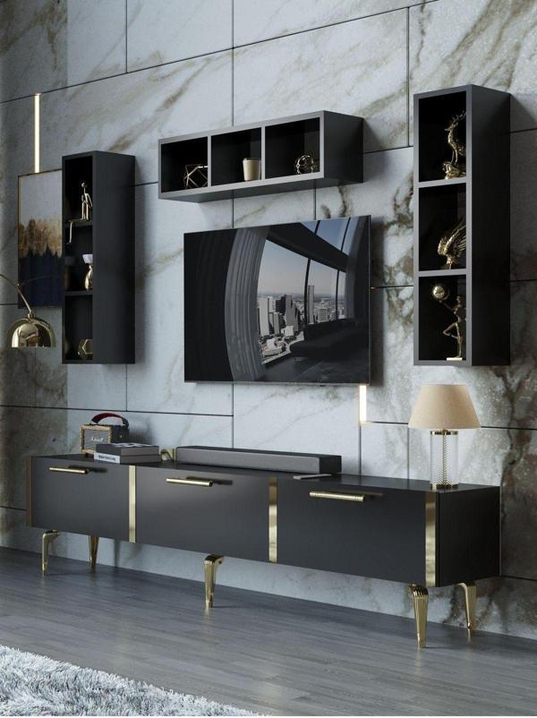 Myniture Home & Living Festival Tv Ünitesi G3007-7-Y1-D1 Gold Siyah - Image 1