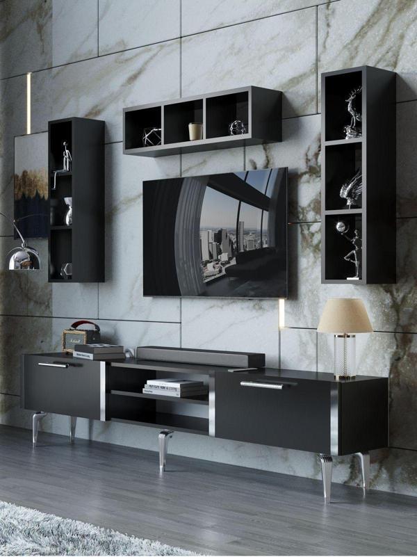 Myniture Home & Living Festival Tv Ünitesi S3006-7-Y1-D1 Silver Siyah - Image 1