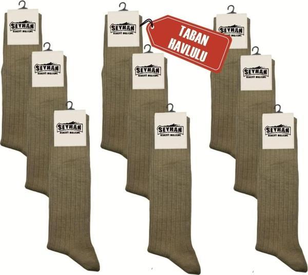 Askeri Çorap Haki Renk Dikişsiz Kışlık Çorap - Taban Havlulu - Orjinal İstihkak Çorap (9 Çift) - Image 1