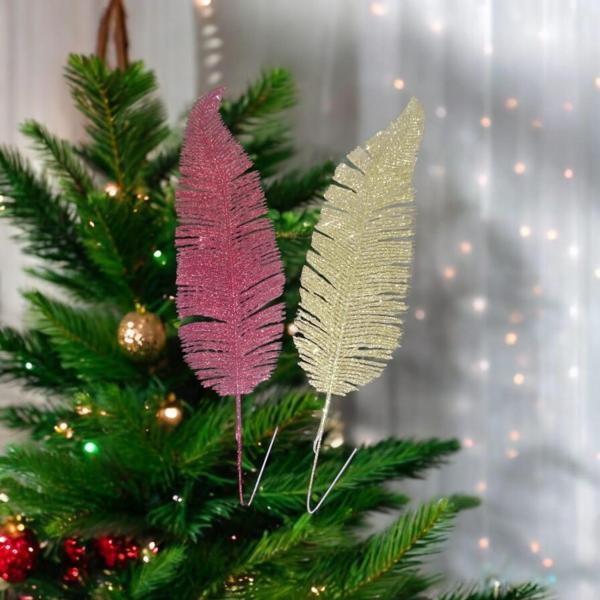 4 ADET DEKOR SİMLİ YAPRAK KIRMIZI GOLD 40 CM YAPRAK SİMLİ YILBAŞI ÇAM AĞACI YAPRAĞI NOEL SÜSLERİ - Image 1