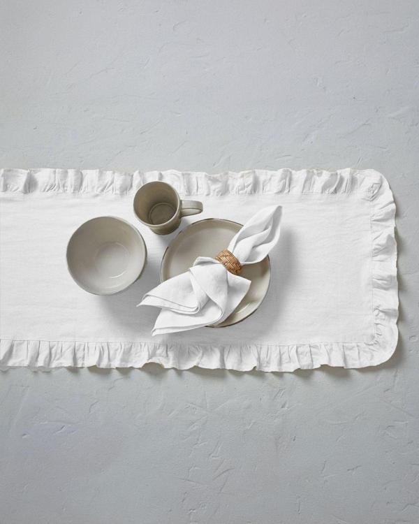 Wellstil Rufle | Fırfırlı Keten Beyaz Runner 40 X 110 Cm - Image 1